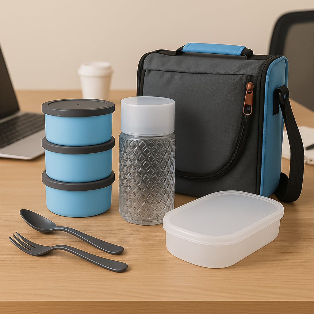 All In One Lunch Box With Fabric Bag For Office  School Use