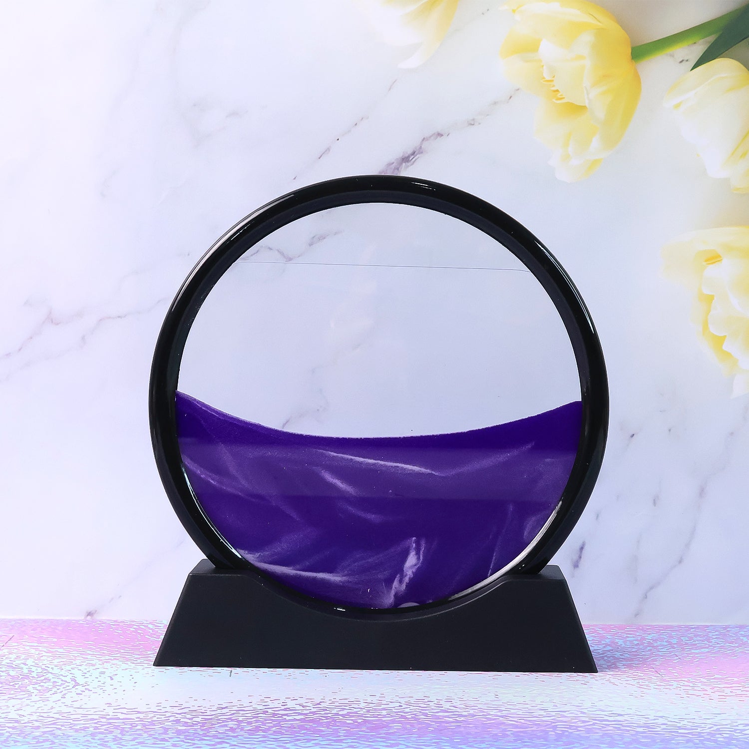 8781 Moving Sand Art Picture Decor 3d Deep Sea Sandscape Liquid Motion Round Glass Frame Display Flowing Sand Relaxing Gift For Kids Adults Painting Artistic Sandscape For Home Office Ornament Desktop Art Bookshelves Decoration (1 Pc )