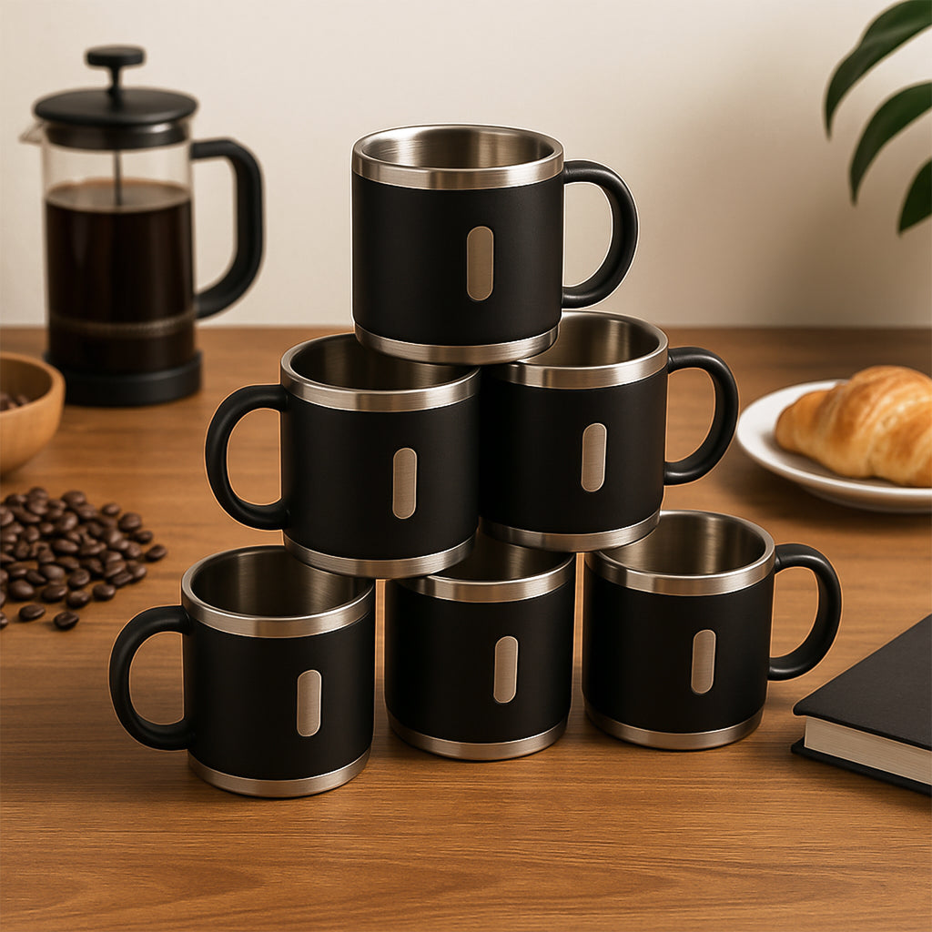 Apex Premium Stainless Steel Double Wall Coffee Mug Gift Set (6 Pc  150 Ml)