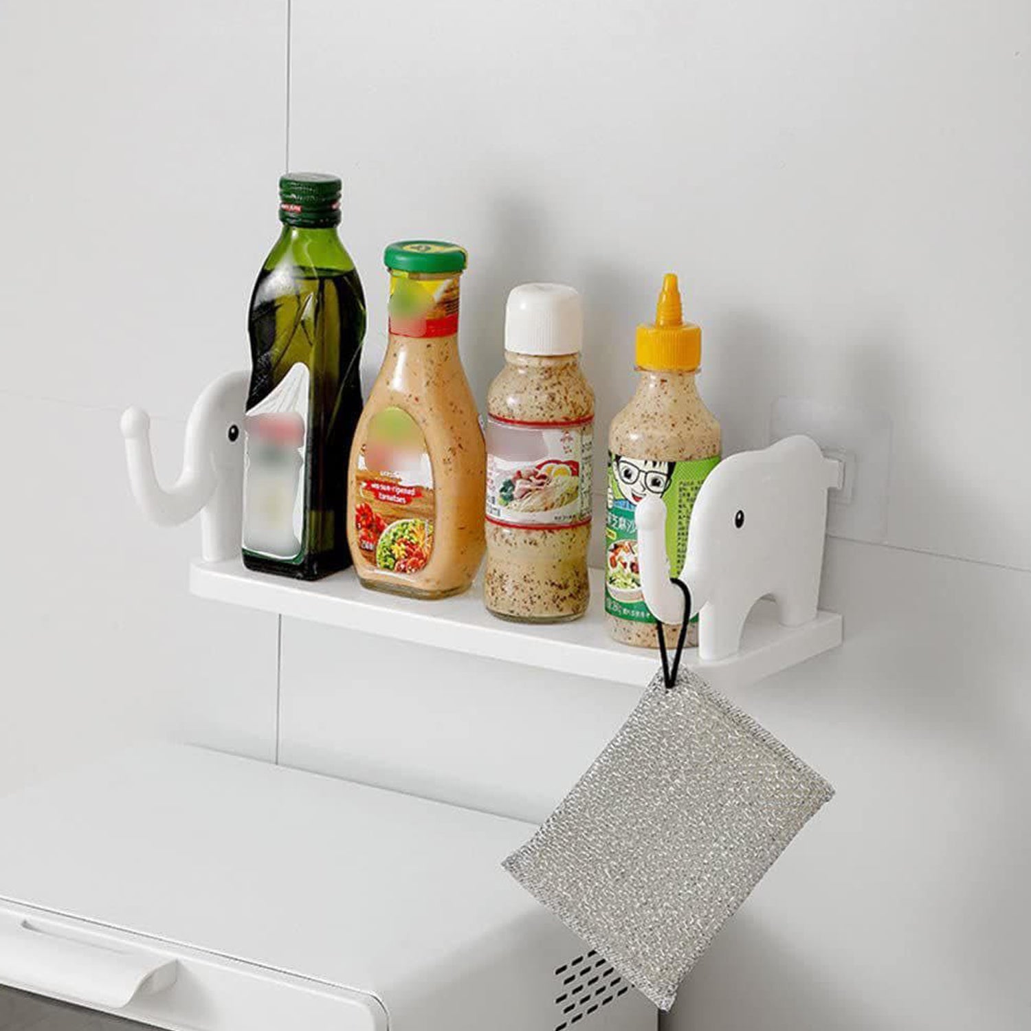 Multifunctional  Elephant Shaped Storage Shelf No Punching Wall Mounted Mini Storage Rack Creative Cute Elephant Shelf Organizer For Kitchen Bathroom Bedroom Study