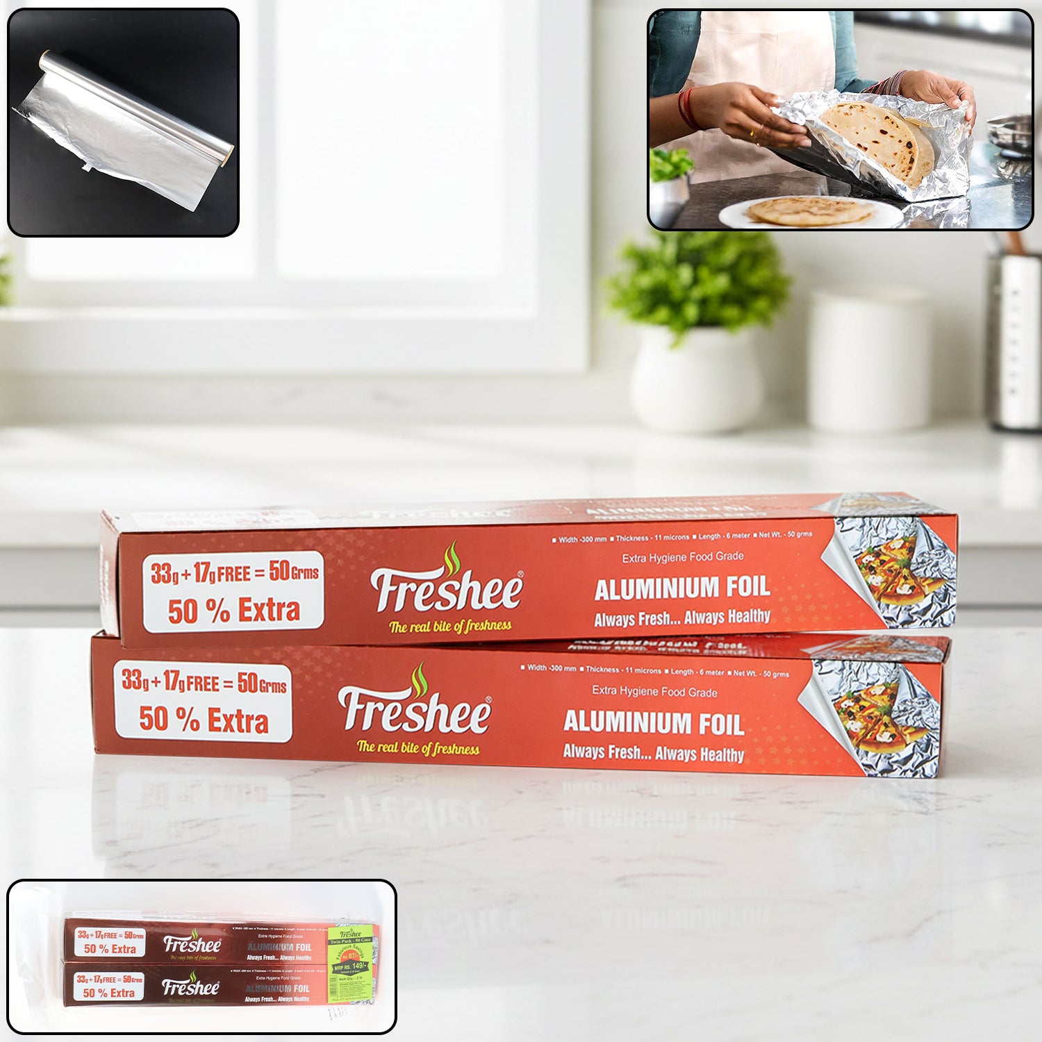Freshee Premium Aluminium Foil  Twin Pack 2 Pc (Net 50 G Each)