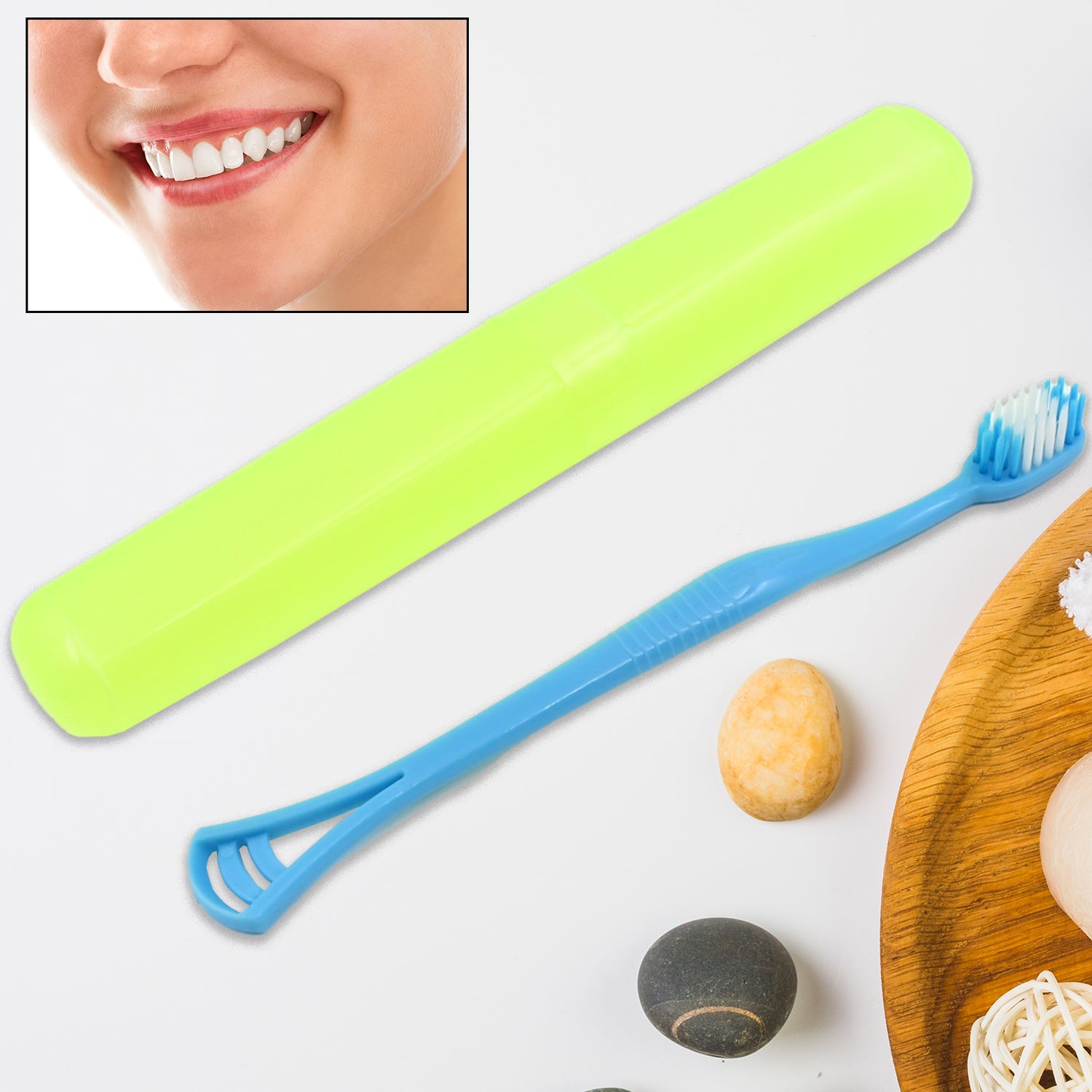 2 In 1 Soft Toothbrush And Tongue With Toothbrush Cover Cleaner Scraper For Men And Women Kids Adults Plastic Toothbrush Cover  Case  Holder (1 Pc)