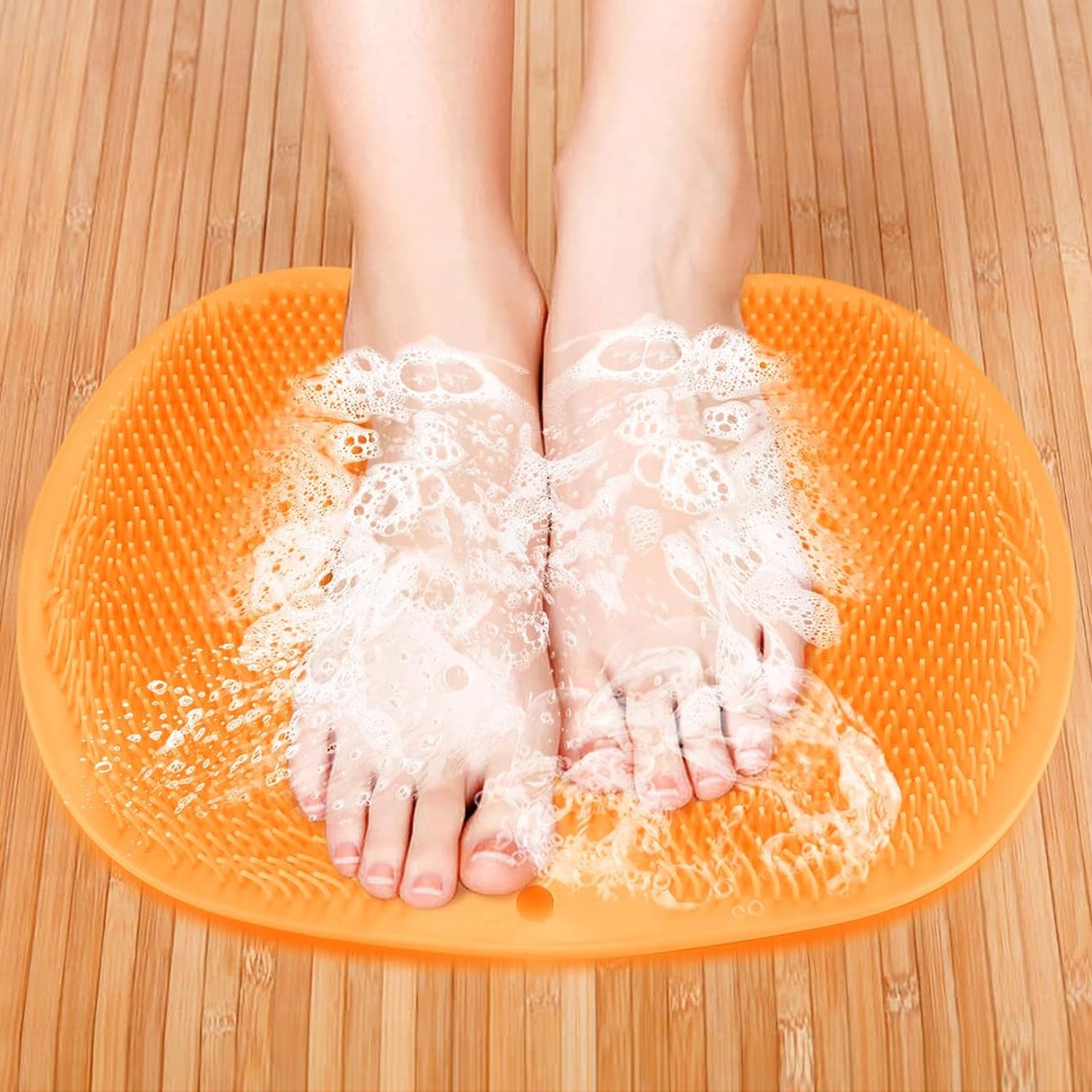 Yellow Silicone Bath Massage Cushion  Suction Cup Exfoliating Foot Scrubber  Mat