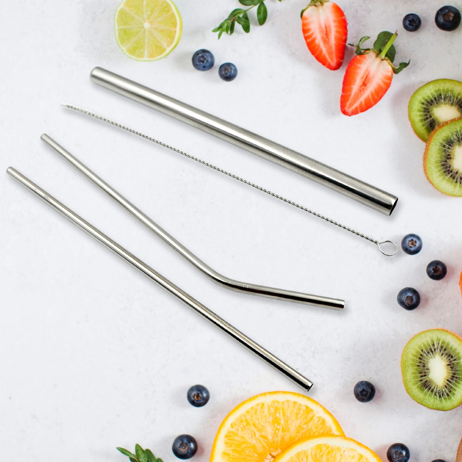 Reusable Stainless Steel Straws With Travel Case Cleaning Brush Eco Friendly Extra Long Metal Straws Drinking Set Of 4 (2 Straight Straws 1 Bent Straws 1 Brush)